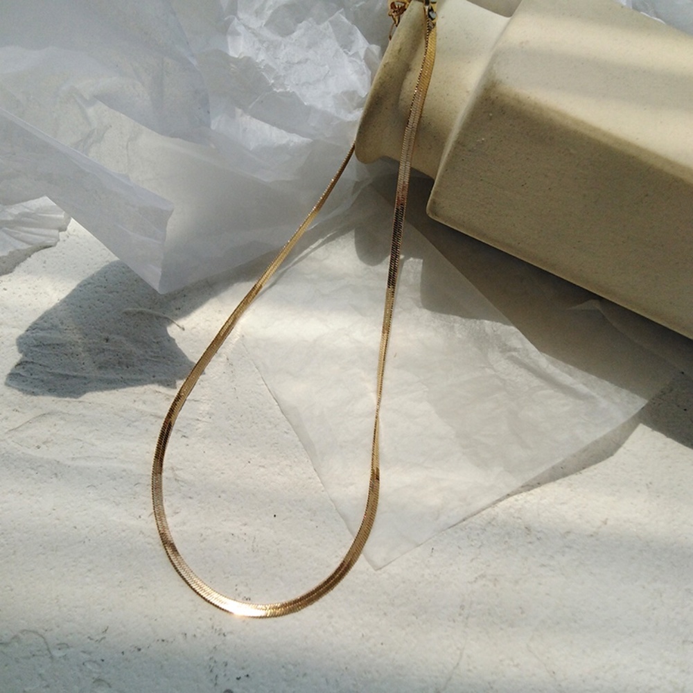 Flat Snake Gold Chain Minimalist Choker Necklace - Picture 2 of 8